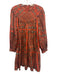 Ulla Johnson Size 8 Orange & Green Cotton Quilted Yoke Long Puff Sleeve Dress Orange & Green / 8