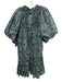 Tyler Boe Size L Teal, Blue, & Beige Cotton Smocked Upper Half Puff Sleeve Dress Teal, Blue, & Beige / L
