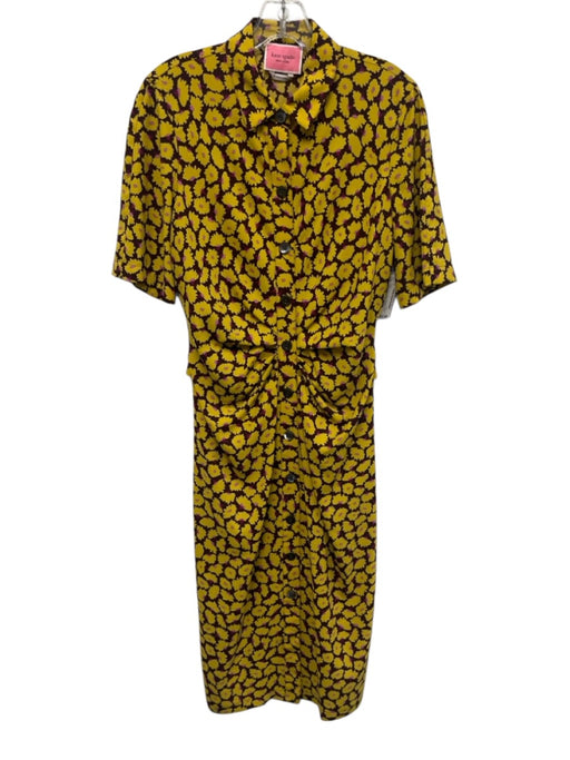 Kate Spade Size 8 Yellow, Plum, Purple Polyester Button Floral Gathered Dress Yellow, Plum, Purple / 8