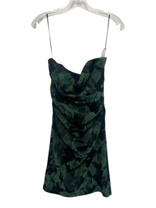 Teri Jon Size 8 Green & Black Polyester Blend Side Gather Sheer Yoke Dress Green & Black / 8