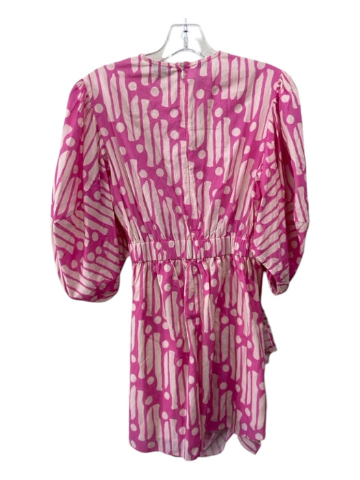 Rhode Size XS Pink & Cream Cotton Half Puff Sleeve Geometric Print Mini Dress Pink & Cream / XS