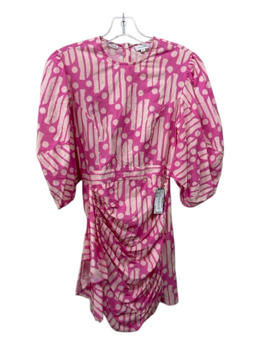 Rhode Size XS Pink & Cream Cotton Half Puff Sleeve Geometric Print Mini Dress Pink & Cream / XS