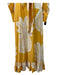 La Double J Size Small Yellow & White Silk Half Button Floral Ruffle Hem Dress Yellow & White / Small