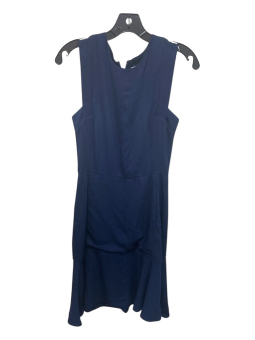 Reiss Size 2 Navy Blue Viscose Blend Knee Length Back Zip Flounce Hem Dress Navy Blue / 2