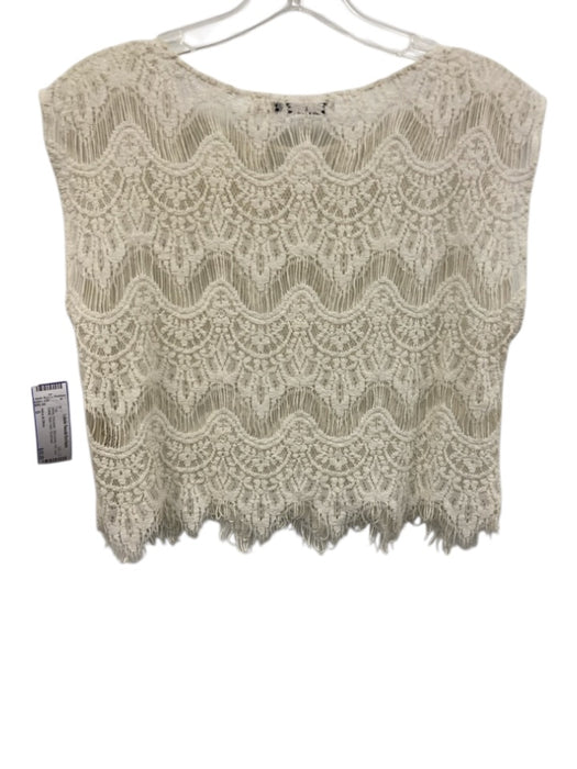 Alice & Olivia Size S White Polyester Sleeveless Knit Lace Detail Raw Hem Top White / S