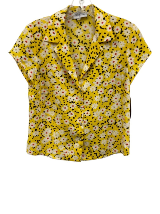 Musier Paris Size 36/S Yellow, White & Black Polyester Collar Neck Top Yellow, White & Black / 36/S