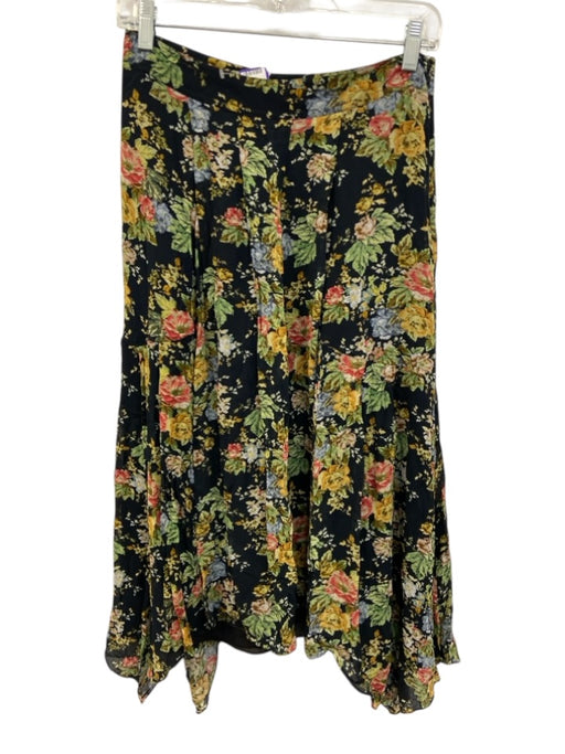 Derek Lam 10 Crosby Size 4 Black & Multi Viscose Side Zip Floral Print Skirt Black & Multi / 4