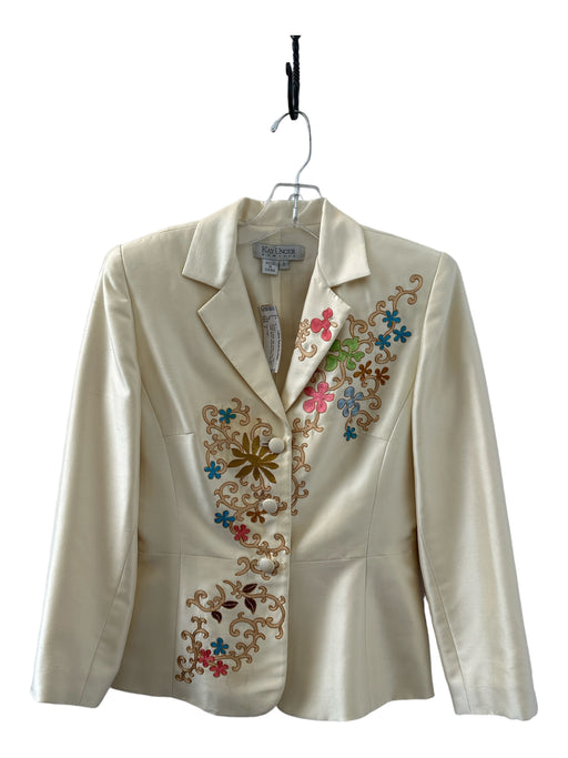 Kay Unger Size 2 Cream & Multi Silk Button Down Stitch Detail Blazer Jacket Cream & Multi / 2