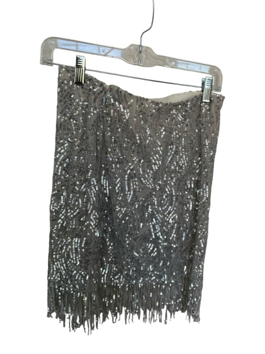 No Brand Size Est S Grey Silk Sequins Fringe Mini Skirt Grey / Est S