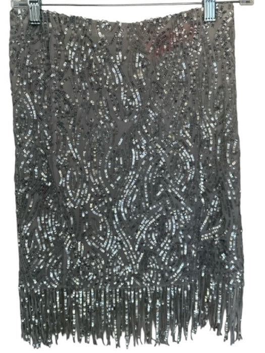 No Brand Size Est S Grey Silk Sequins Fringe Mini Skirt Grey / Est S