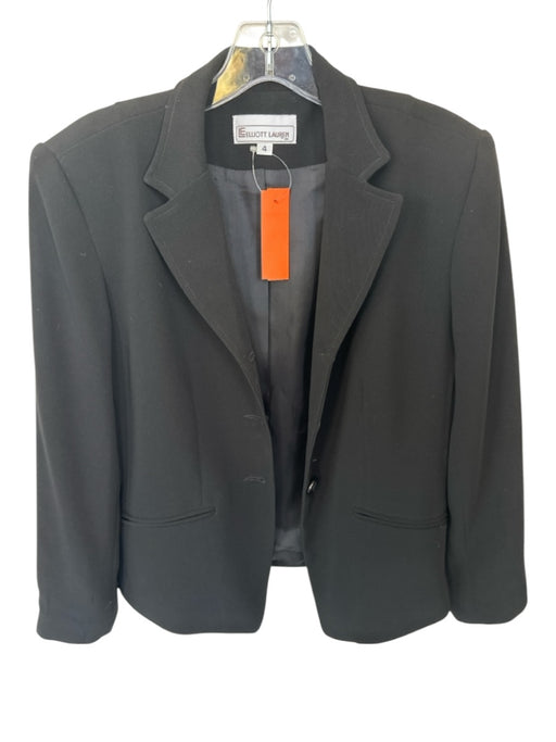 Elliot Lauren Size 4 Black Polyester Blend Buttons Long Sleeve low cut Blazer Black / 4