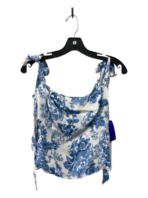 Reformation Size 8 Blue & White Viscose Blend Sleeveless Floral Tie Sleeve Top Blue & White / 8