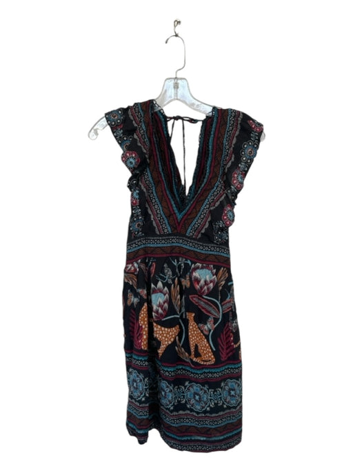 By Anthropologie Size XS Black, Maroon & blue Cotton Blend Sleeveless Dress Black, Maroon & blue / XS