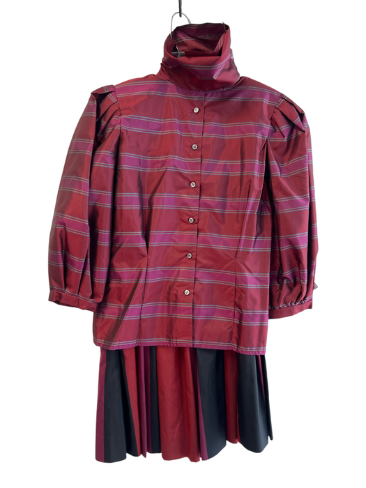 Perry Ellis Size 8 Maroon & purple Silk Maxi Striped Long Sleeve Skirt Set Maroon & purple / 8