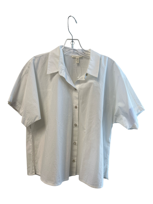 Eileen Fisher Size S/P White Cotton Short Sleeve Collared Button Up Cropped Top White / S/P