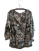 Johnny Was Size Small Grey & Multi Silk floral print Tie Detail Embroidered Top Grey & Multi / Small