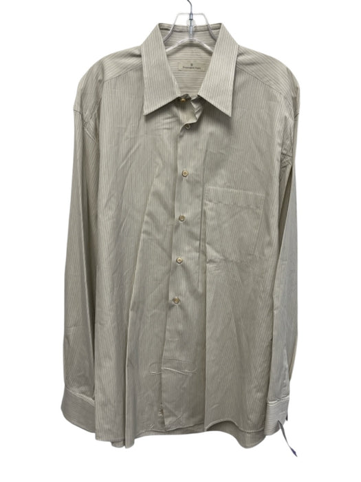 Ermenegildo Zegna Size 16 White & Multi Cotton Striped Men's Long Sleeve Shirt White & Multi / 16