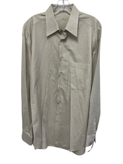 Ermenegildo Zegna Size 16 White & Multi Cotton Striped Men's Long Sleeve Shirt White & Multi / 16