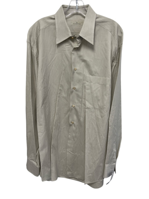 Ermenegildo Zegna Size 16 White & Multi Cotton Striped Men's Long Sleeve Shirt White & Multi / 16