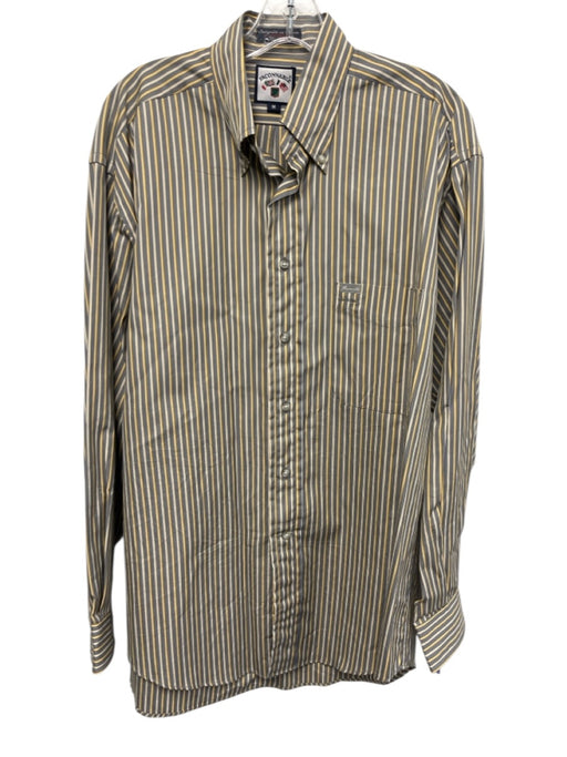 Facconable Size M Gray & Yellow Cotton Striped Button up Men's Long Sleeve Shirt Gray & Yellow / M