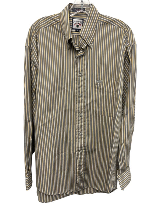 Facconable Size M Gray & Yellow Cotton Striped Button up Men's Long Sleeve Shirt Gray & Yellow / M
