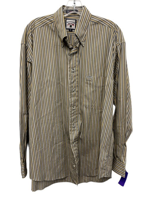 Facconable Size M Gray & Yellow Cotton Striped Button up Men's Long Sleeve Shirt Gray & Yellow / M