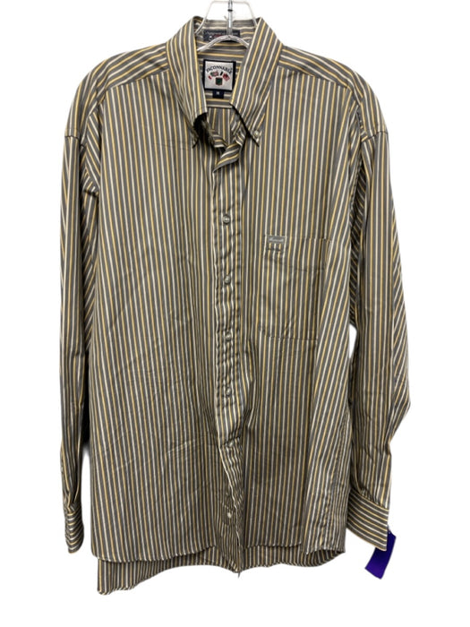 Facconable Size M Gray & Yellow Cotton Striped Button up Men's Long Sleeve Shirt Gray & Yellow / M