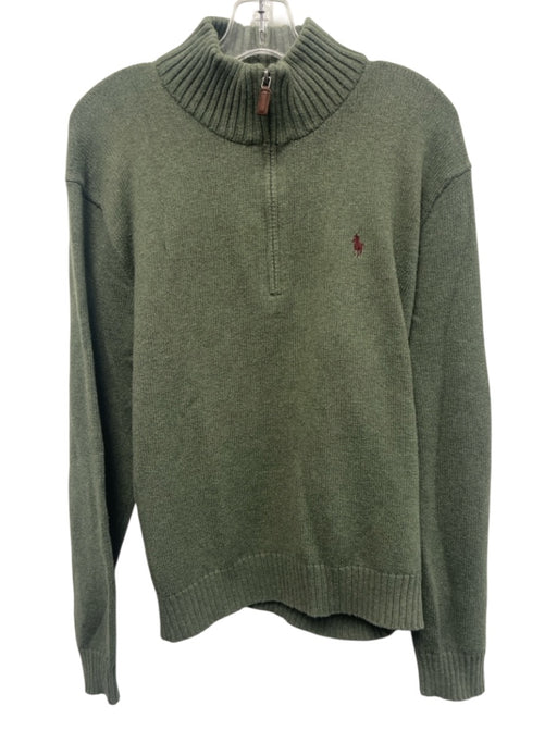 Polo Size L Olive Green Cotton Solid Quarter Zip Men's Sweater Olive Green / L