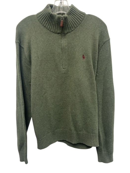 Polo Size L Olive Green Cotton Solid Quarter Zip Men's Sweater Olive Green / L