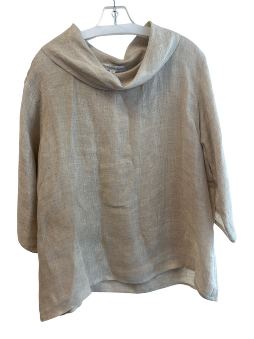 Christopher Calvin Size M Beige Linen 3/4 Sleeve solid color Folded Collar Top Beige / M