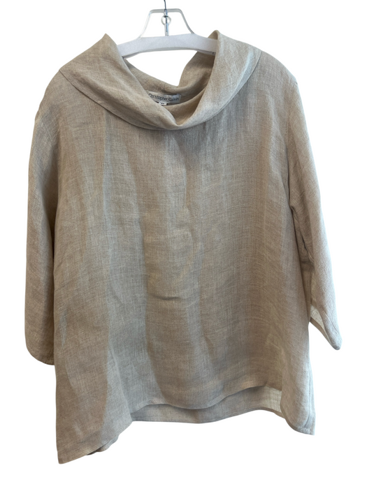 Christopher Calvin Size M Beige Linen 3/4 Sleeve solid color Folded Collar Top Beige / M