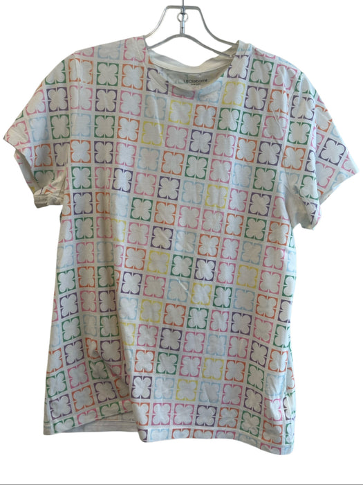 Liz Claiborne Size L White & Multi Cotton Blend Short Sleeve Shape print Top White & Multi / L