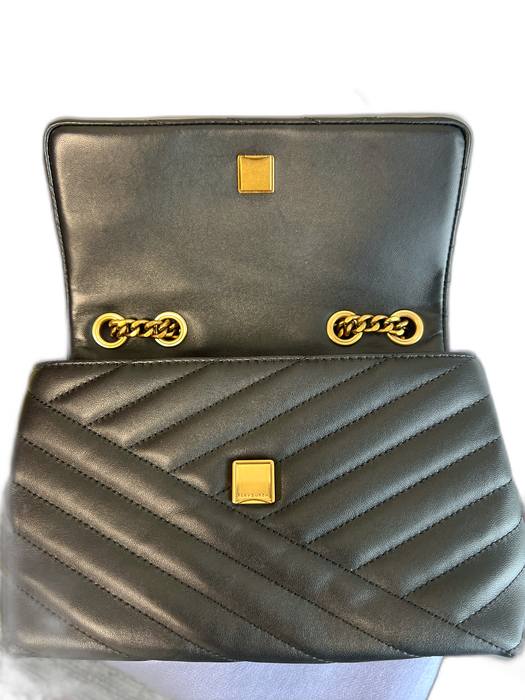 Tory Burch Black Leather envelope flap Quilted Detail Gold Hardware Bag Black / Small