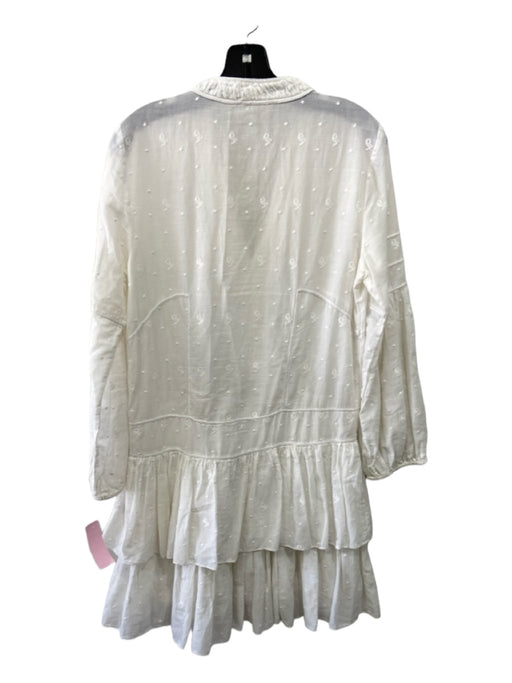 Ulla Johnson Size 4 White Cotton Swiss Dots V Neck Drop Waist Tiered Skirt Dress White / 4