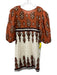 Johanne Ortiz Size 6 Orange & Brown Cotton Paisley 1/2 Puff Sleeve Mini Dress Orange & Brown / 6