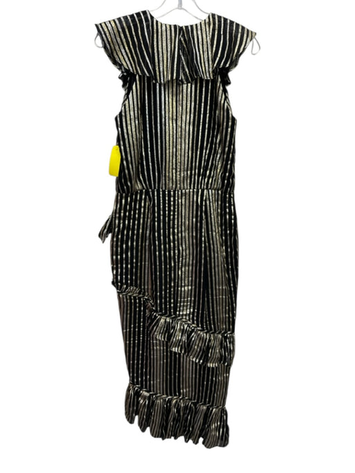 Saloni Size 8 Black & Gold Silk Blend Metallic Thread Striped Sleeveless Dress Black & Gold / 8