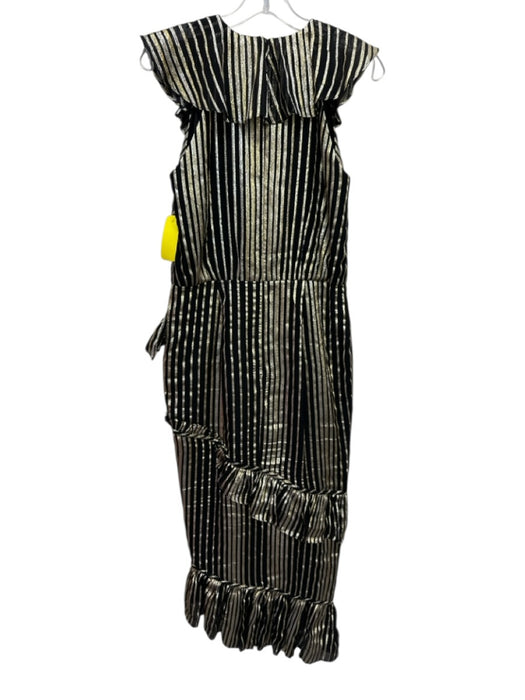 Saloni Size 8 Black & Gold Silk Blend Metallic Thread Striped Sleeveless Dress Black & Gold / 8