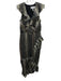 Saloni Size 8 Black & Gold Silk Blend Metallic Thread Striped Sleeveless Dress Black & Gold / 8