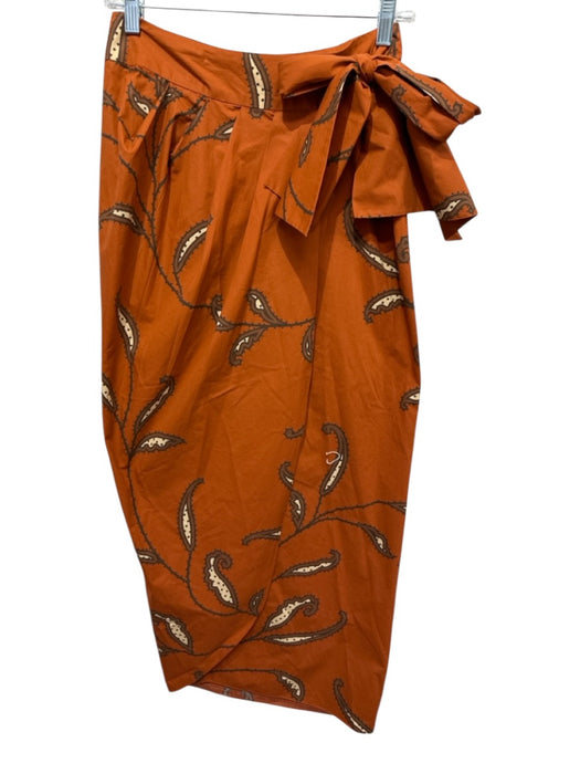 Johanne Ortiz Size M Orange & Brown Cotton Paisley Wrap Tie Front Midi Skirt Orange & Brown / M