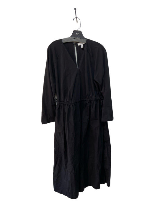 COS Size S Black Cotton Blend V Neck Long Sleeve Wide Leg Tie Waist Jumpsuit Black / S