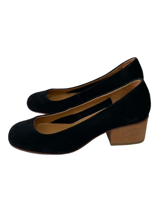A Detacher Shoe Size 8 Black Suede Wood Block Heel Square Toe Pumps Black / 8