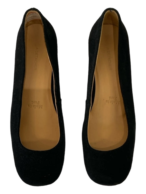 A Detacher Shoe Size 8 Black Suede Wood Block Heel Square Toe Pumps Black / 8