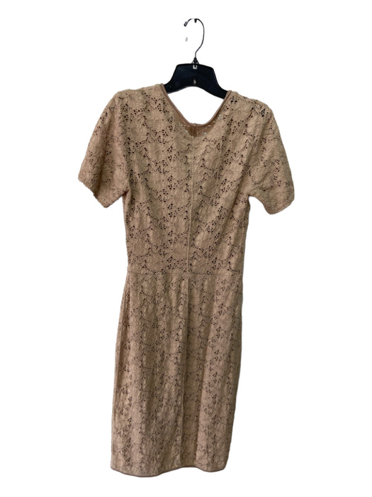 Raquel Allegra Size 2 Beige Cotton Blend Midi Lace Overlay Round Neck Dress Beige / 2