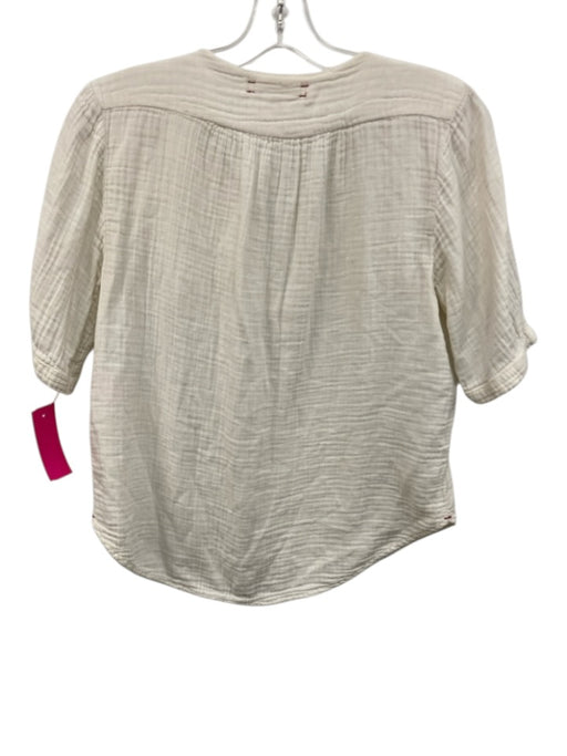 XiRENA Size XS White Cotton V Neck Short Sleeve Gauze 1/4 Button Top White / XS