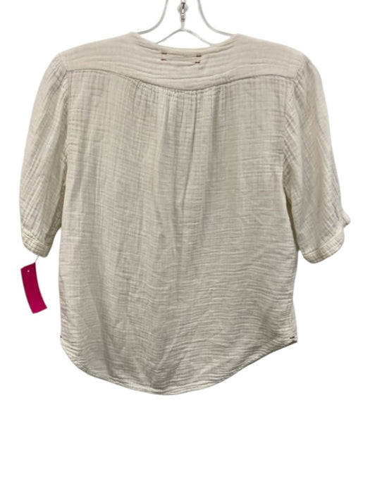XiRENA Size XS White Cotton V Neck Short Sleeve Gauze 1/4 Button Top White / XS