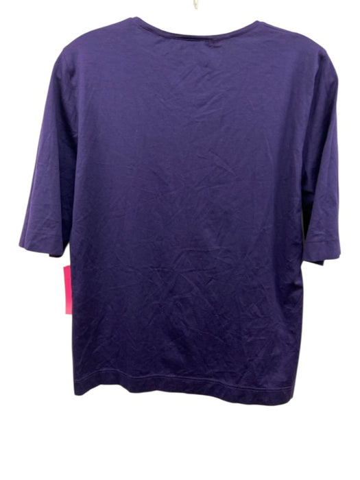 Akris Punto Size 12 Purple Cotton Blend 1/2 Sleeve Pintuck Wide Neck Top Purple / 12