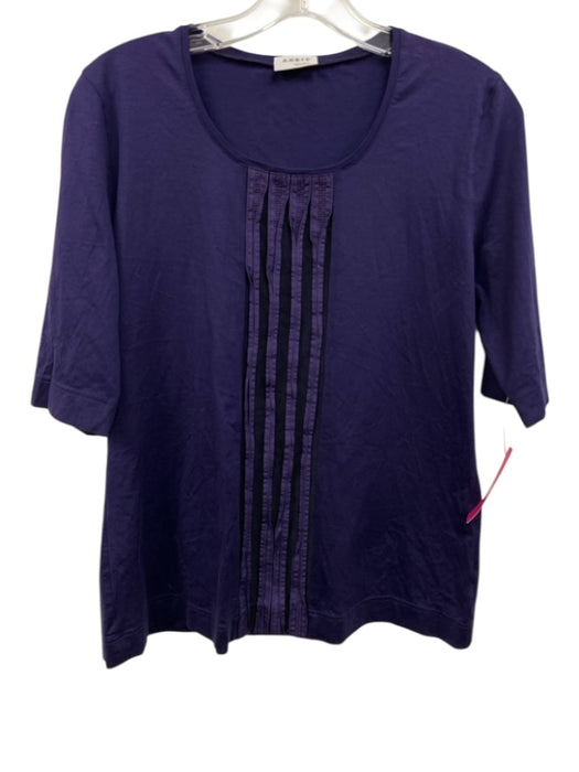 Akris Punto Size 12 Purple Cotton Blend 1/2 Sleeve Pintuck Wide Neck Top Purple / 12