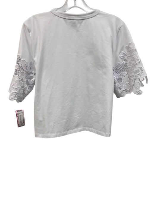 Veronica Beard Size M White Cotton Blend Lace Detail Crew Neck Short Sleeve Top White / M