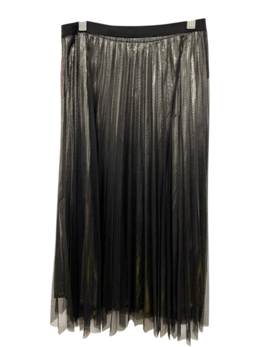 Bottega Veneta Size L Black Poly Blend Mesh Metallic Accordian Pleat Skirt Black / L