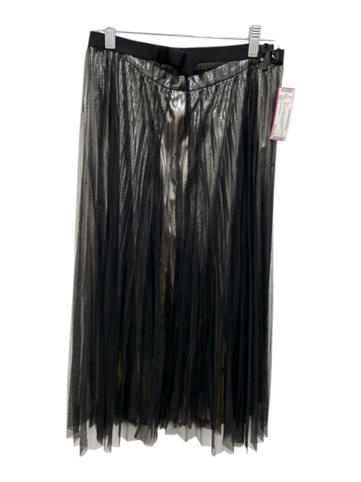Bottega Veneta Size L Black Poly Blend Mesh Metallic Accordian Pleat Skirt Black / L